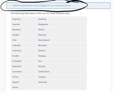 o2 travel inclusive countries.